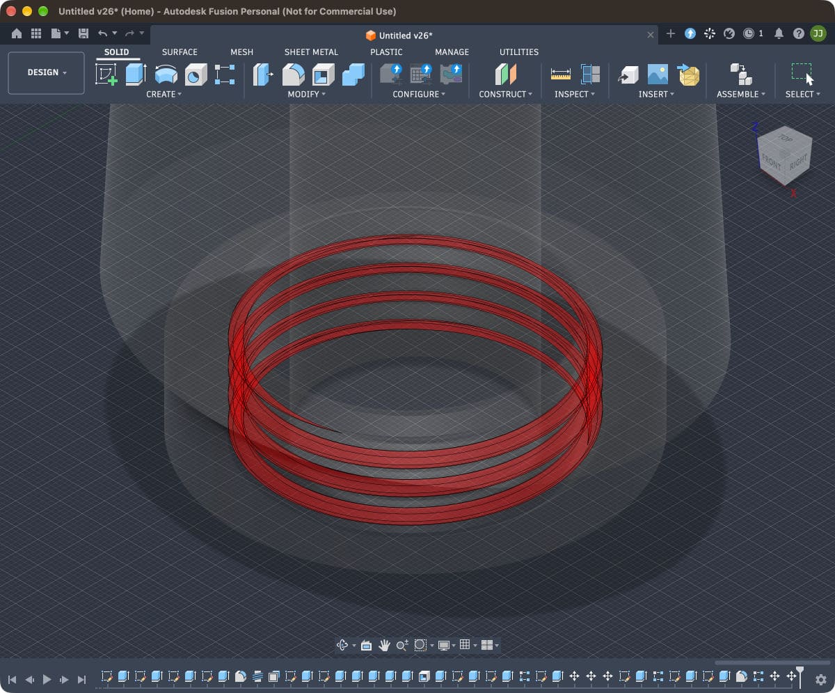 Fusion interference check highlighting in red where a printed thread on a retaining nut clashes with the stand's column.